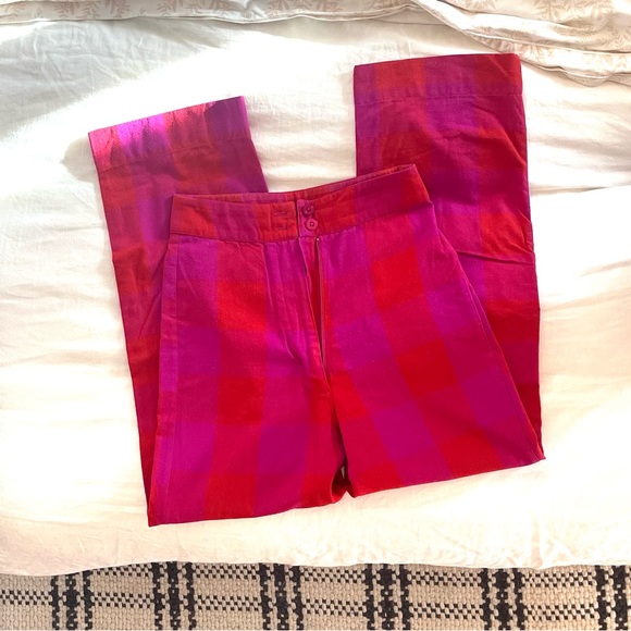 Ali Golden Silk Fly Front Pants w/ Pocket - Poppy/Plaid Pink - Picture 2 of 9